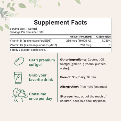 Vitamin D3 K2 Supplement Softgels